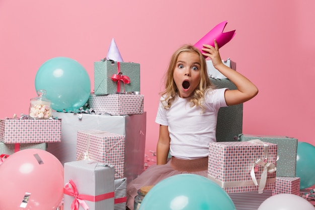 Portrait of a shocked excited little girl