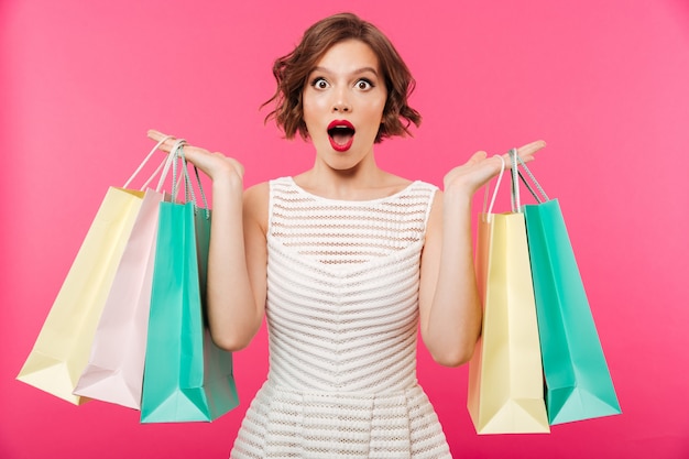 Free Photo portrait of a shocked girl dressed in dress