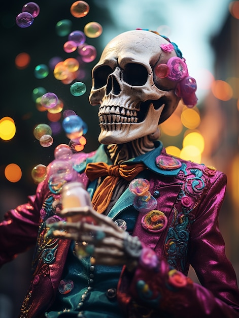 Free photo portrait of skeleton with bubbles