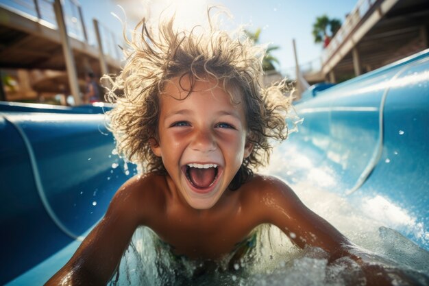 Portrait of smiley child at the water slide