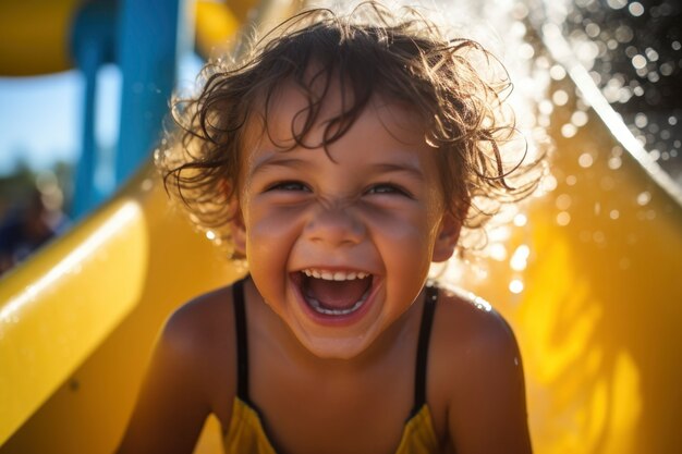 Portrait of smiley child at the water slide