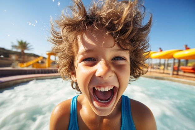 Portrait of smiley child at the water slide