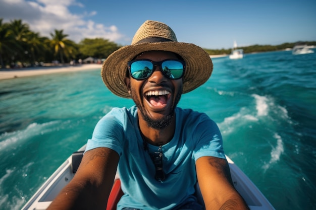 Portrait of smiley man on a boat