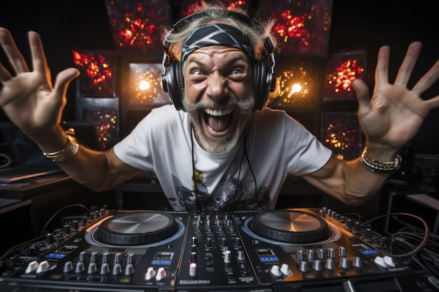 Free photo portrait of smiley man at the dj booth