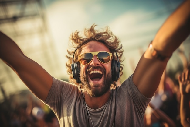 Portrait of smiley man at festival