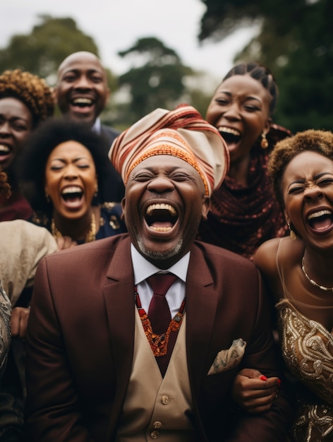 Portrait of smiley people at an african wedding