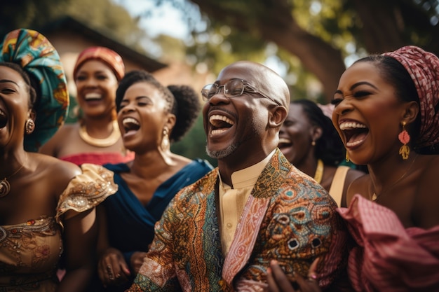 Portrait of smiley people at an african wedding