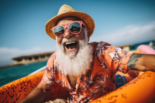 Portrait of smiley senior man at the beach