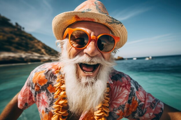 Portrait of smiley senior man at the beach