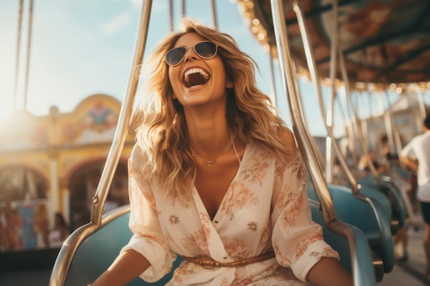 Portrait of smiley woman at the amusement park