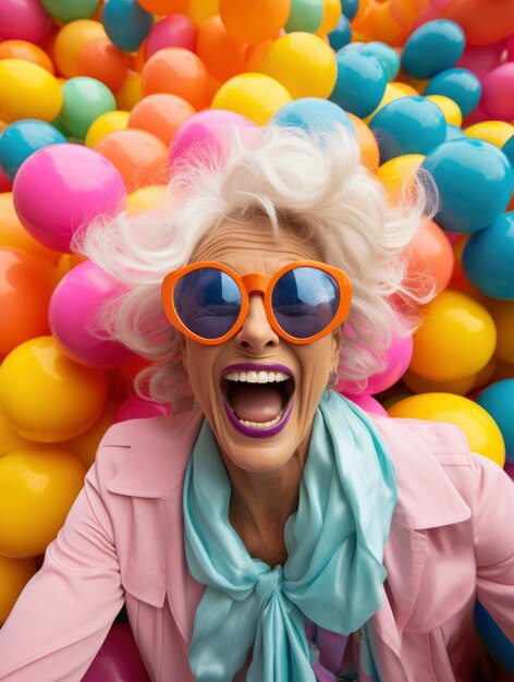 Portrait of smiley woman with colorful balls