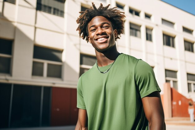 Portrait of smiling man on basketball field