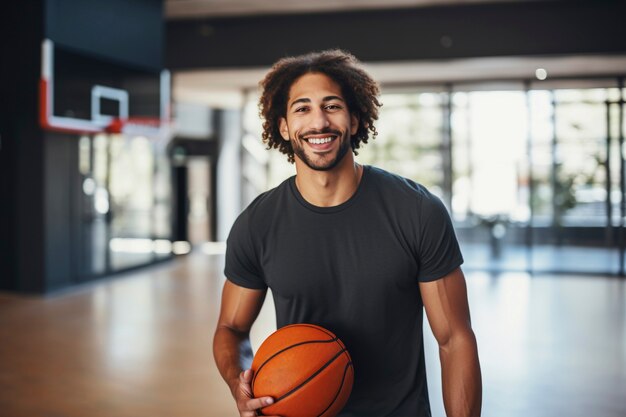 Portrait of smiling man on basketball field