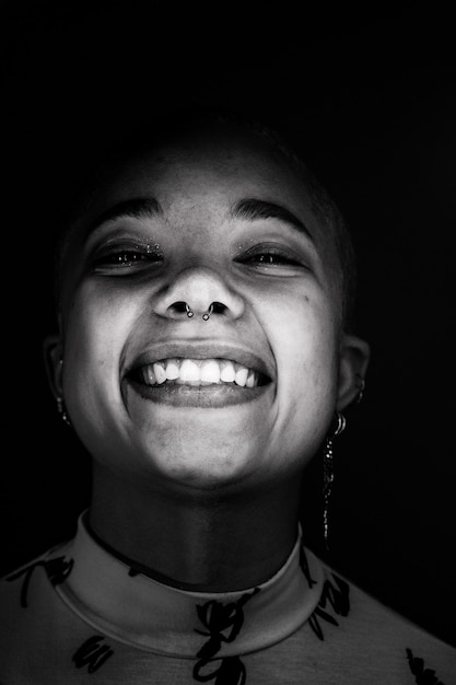 Free Photo portrait of smiling woman with septum