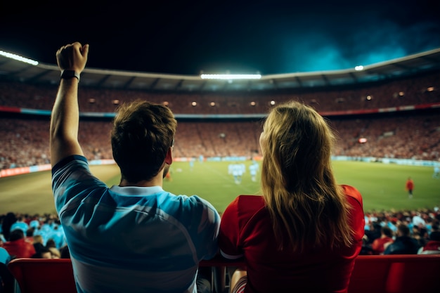 Portrait of soccer fans on stadium