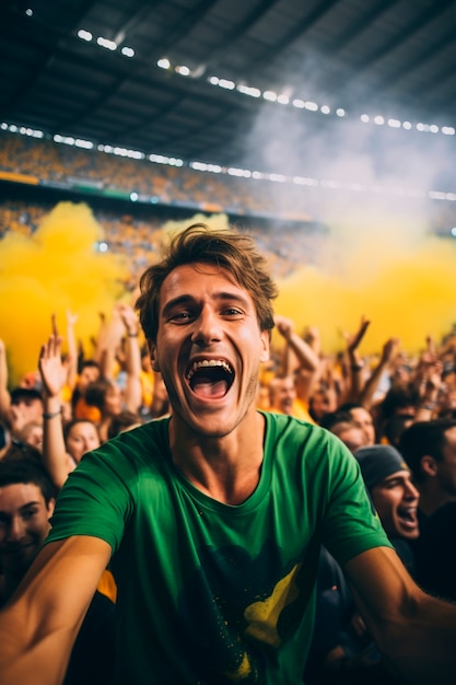 Portrait of soccer fans on stadium