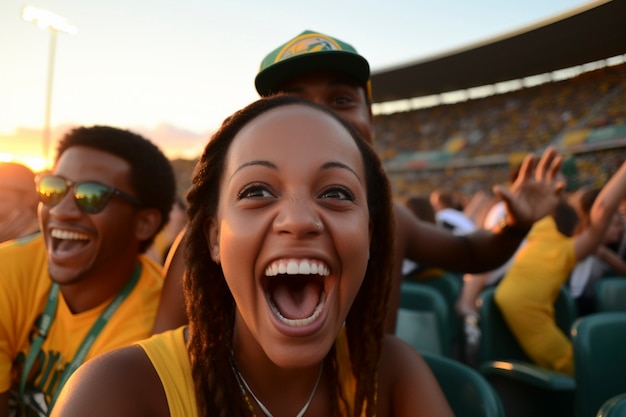 Portrait of soccer game fan enjoying match