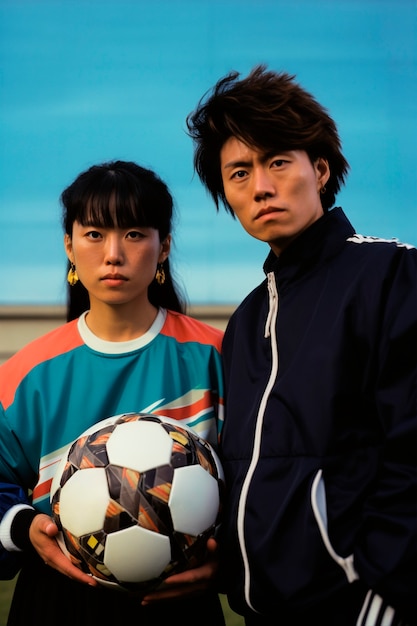 Free photo portrait of soccer players with ball