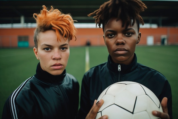 Free photo portrait of soccer players with ball