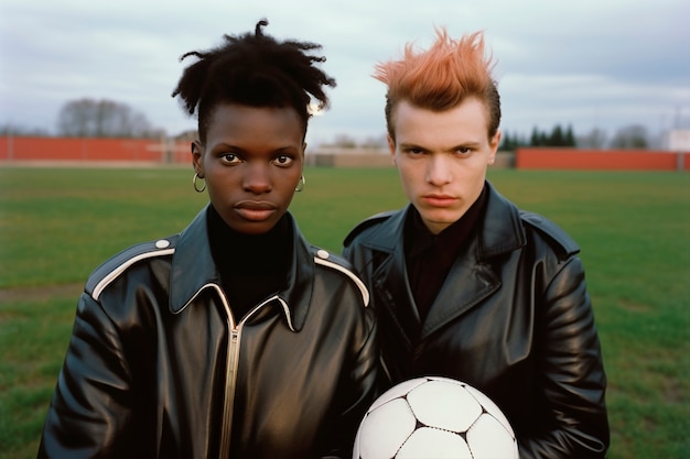 Free photo portrait of soccer players with ball