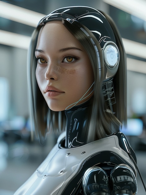 Free photo portrait of technologically advanced female humanoid