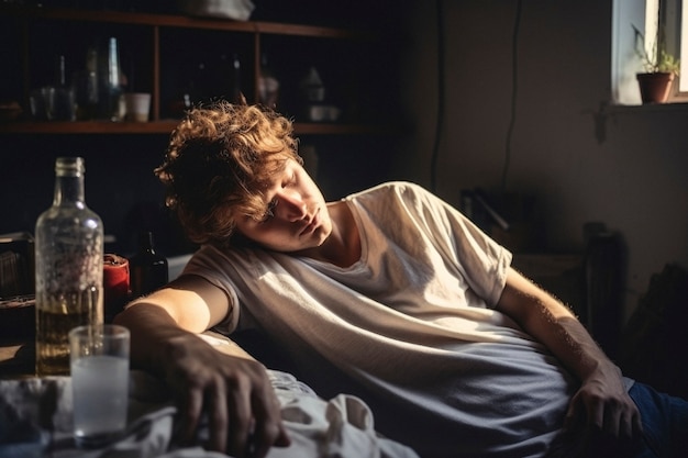 Free photo portrait of teenager suffering from hangover