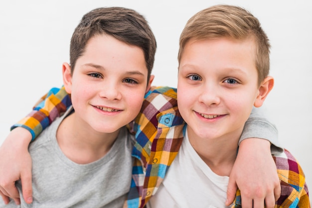 Portrait of two boys at home