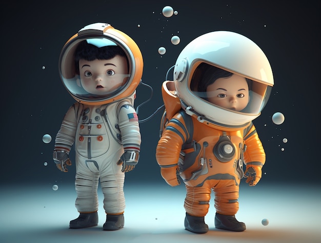 Free photo portrait of two child astronauts in space suits