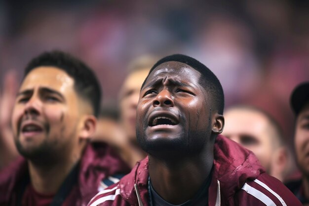 Portrait of upset soccer fans