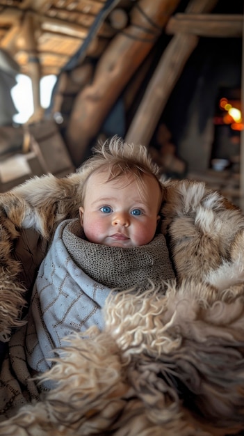 Free photo portrait of viking children's day to day life