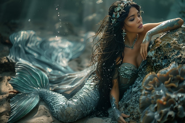 Free Photo portrait of woman as a fantastic mermaid creature with tail