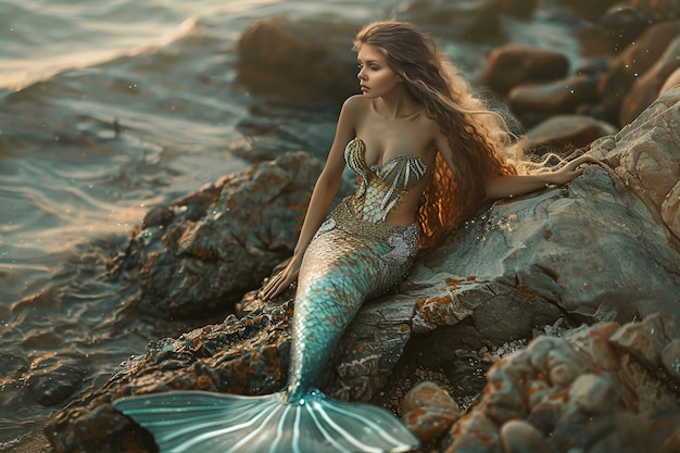 Free Photo portrait of woman as a fantastic mermaid creature with tail