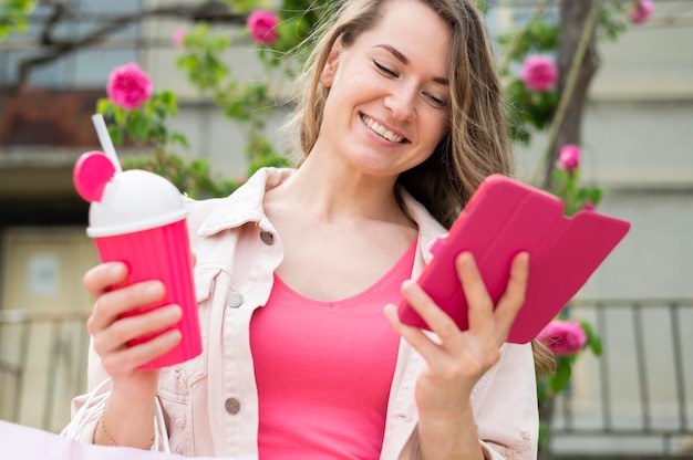 Portrait of woman browsing mobile phone