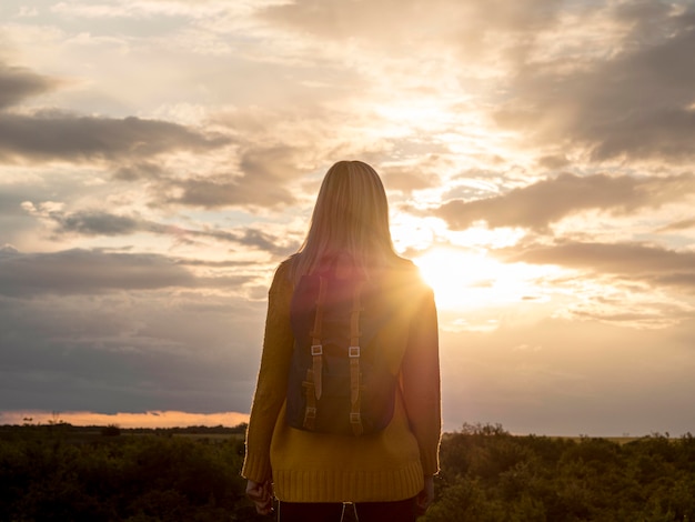 Portrait woman enjoying sunset