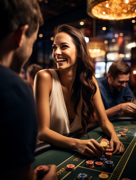 Portrait of woman gambling at a casino