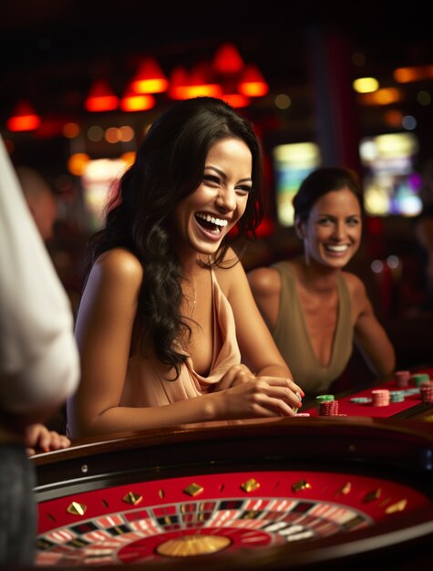 Portrait of woman gambling at a casino