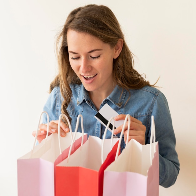 Portrait of woman happy to receive shopping