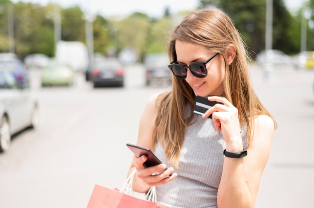 Portrait of woman happy to shop online