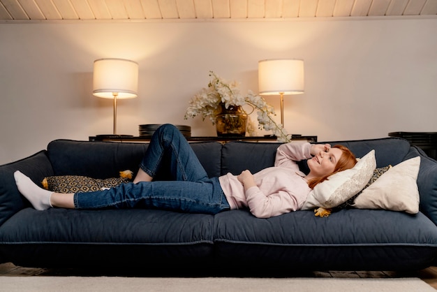 Portrait woman at home sleeping