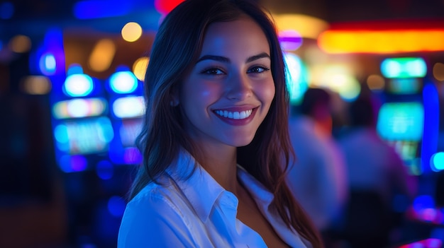 Portrait of woman playing poker in casino