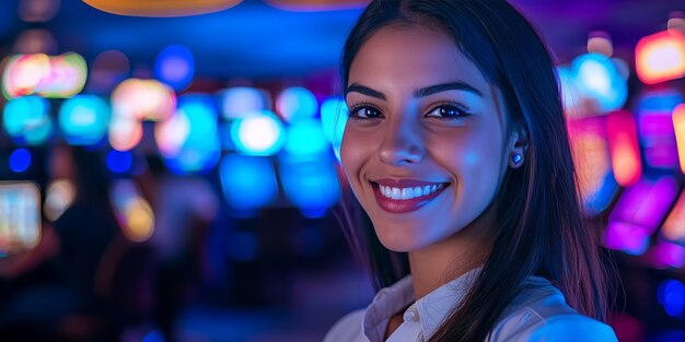 Portrait of woman playing poker in casino