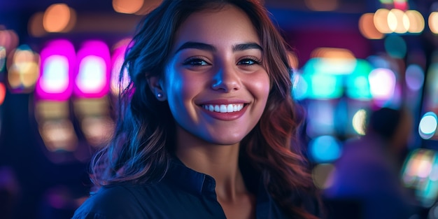 Portrait of woman playing poker in casino