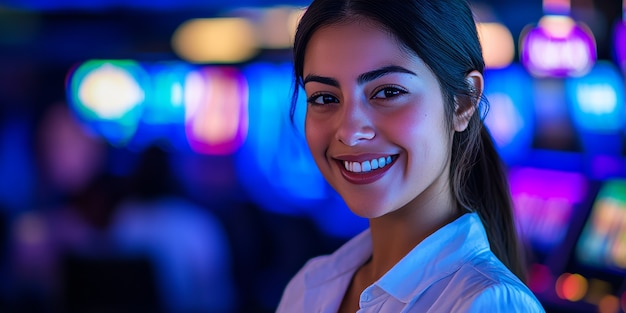 Portrait of woman playing poker in casino