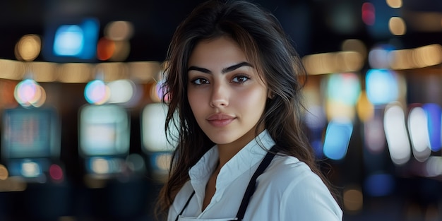 Portrait of woman playing poker in casino