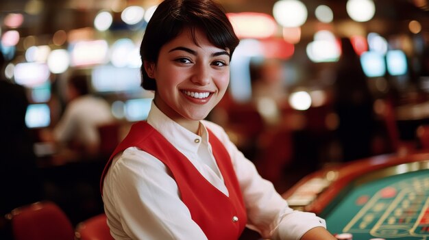 Portrait of woman playing poker in casino