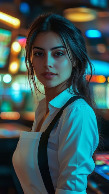 Portrait of woman playing poker in casino