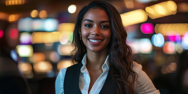 Portrait of woman playing poker in casino