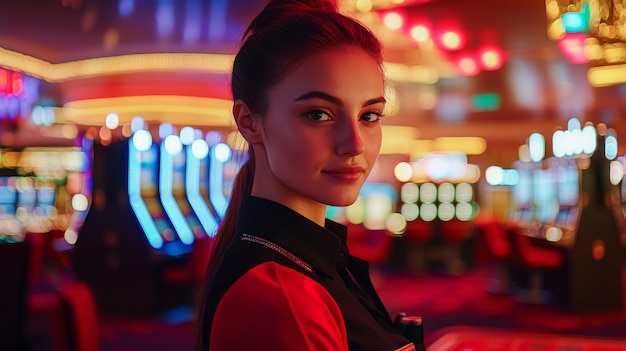 Portrait of woman playing poker in casino