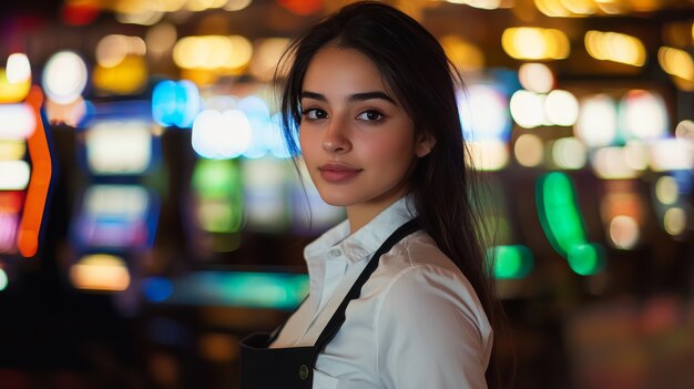 Portrait of woman playing poker in casino