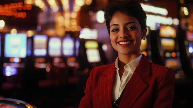 Portrait of woman playing poker in casino